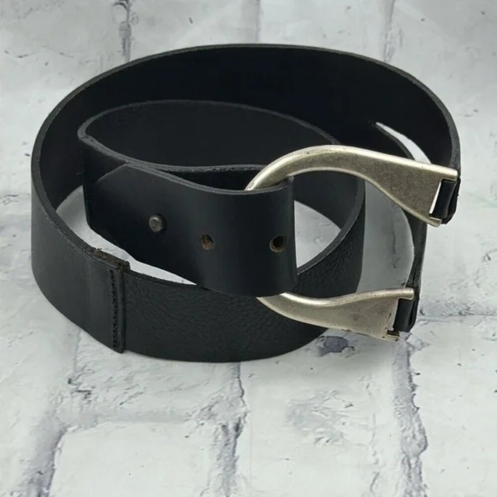 J. Jill Black Leather Belt Harness Style Fold Over with Silver Buckle